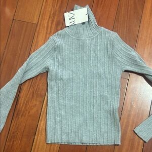 ZARA Ribbed Turtleneck Sweater — Light Gray